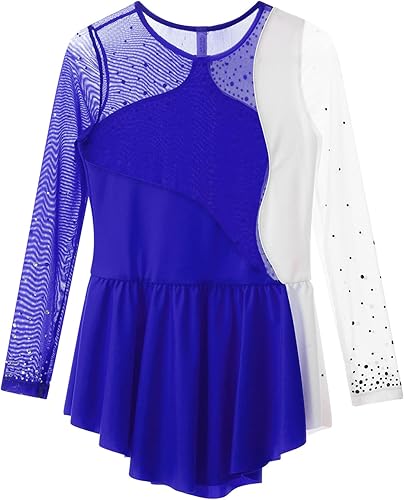 Miniatura 6 de Shinsto Vestido de patinaje artístico para niñas y niñas, manga larga, leotardos con falda de ballet