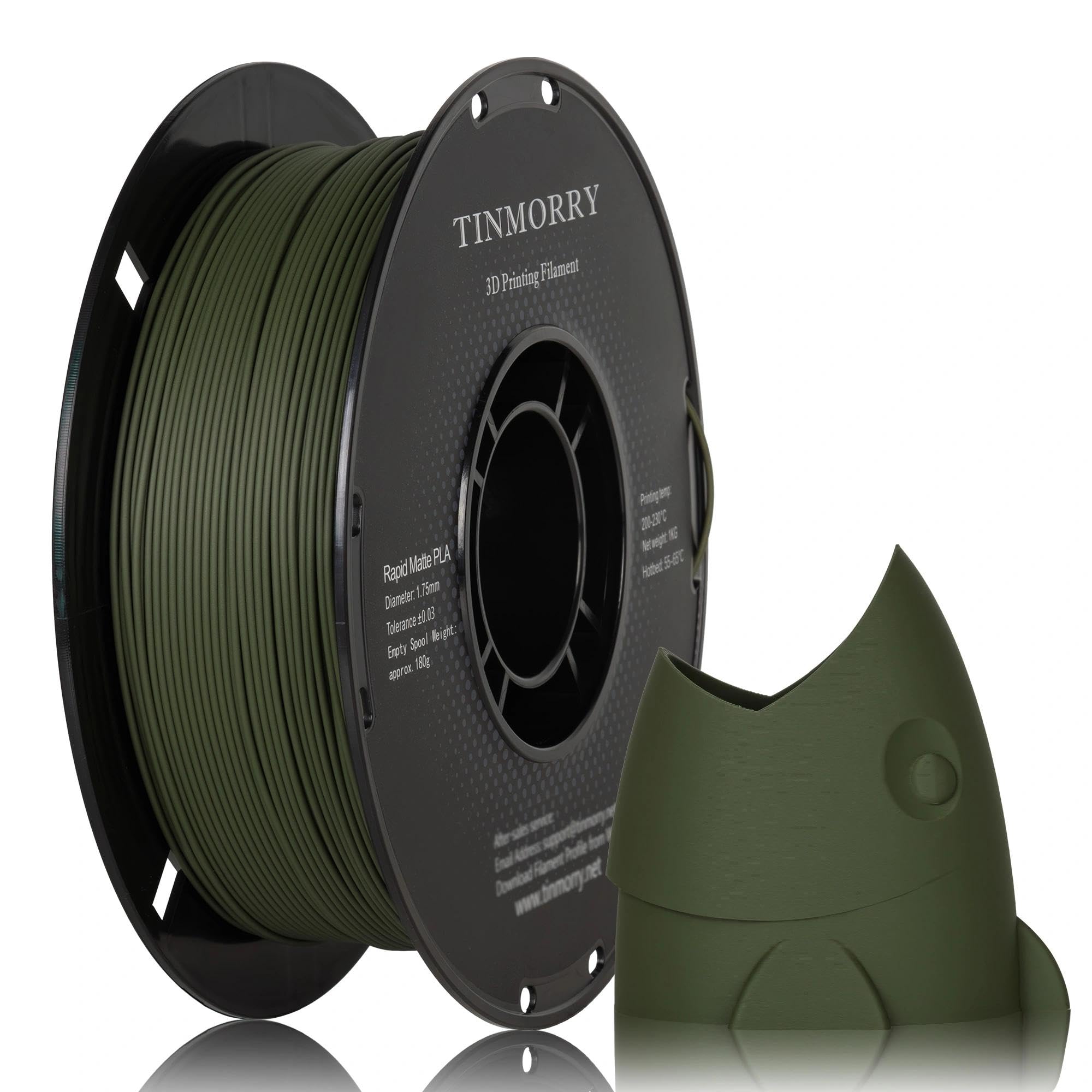 TINMORRY Matte PLA Filament 1.75 mm, 1 KG, Matte Olive Green | Matte Finish, Easy Printing, Smooth Feeding, Low Warping, Hides Layer Lines, Compatible with Most FDM 3D Printers