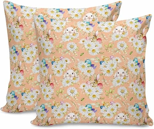 Pack of 2 Cotton Throw Pillow Covers, Easter Bunny Eggs Daisy Soft Square Pillow Covers Home Decoration Pillowcases for Living Room Bedroom Couch disponible en Yaxa Venezuela