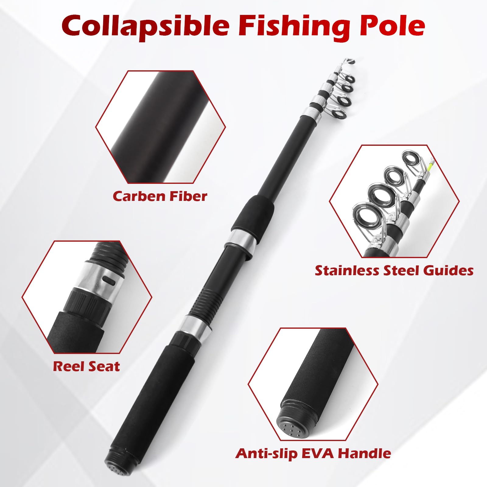 Angelruten- und Rollen-Kombi-Set – 2,1 m zusammenklappbare Kohlefaserruten mit Spinnrollen, Angelköder, Tragetasche für Reisen, Salzwasser, Süßwasser, komplettes Angelruten-Set für Angler