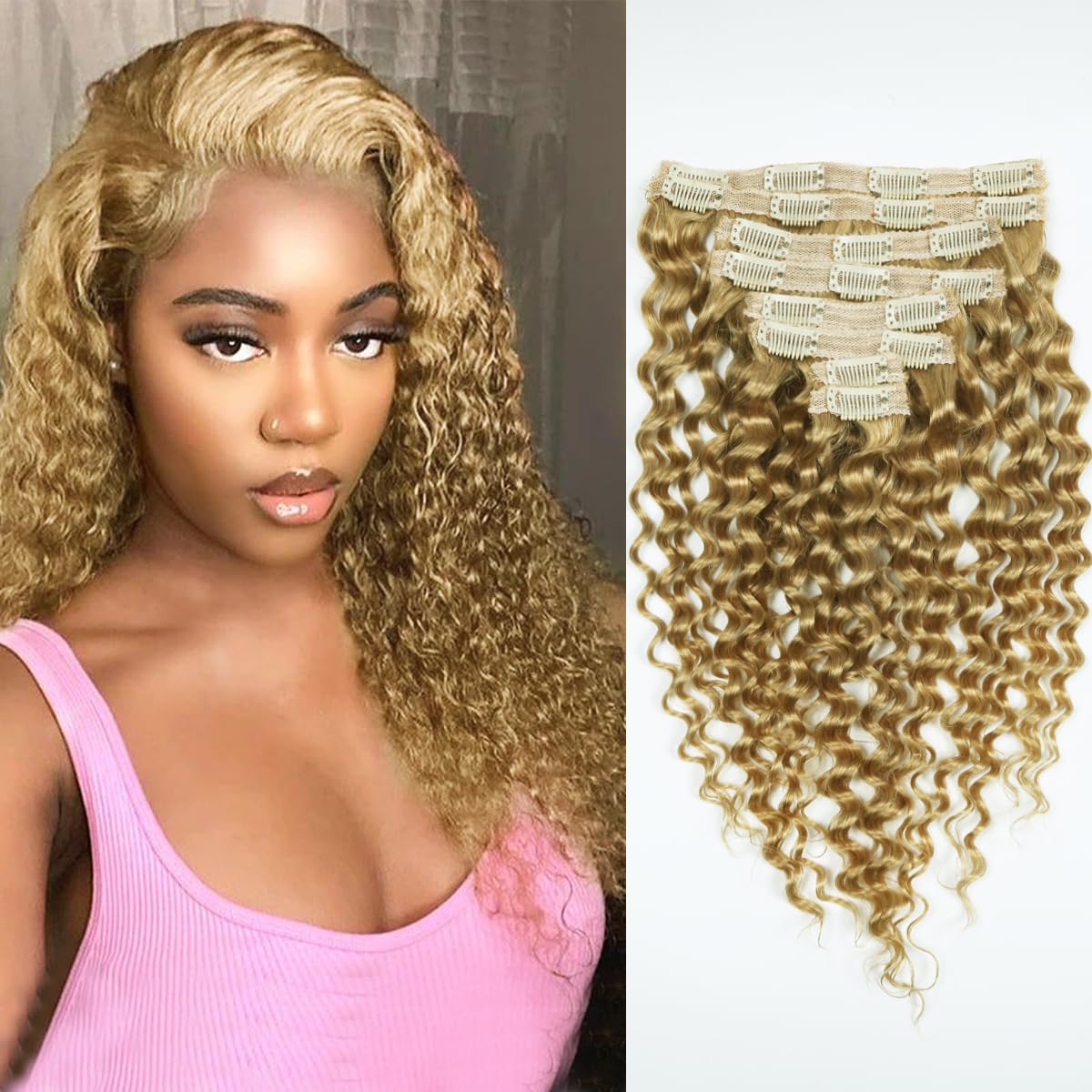 Amazon.com : Clip in Hair Extensions Real Human Hair 22 Inch  display picture 2