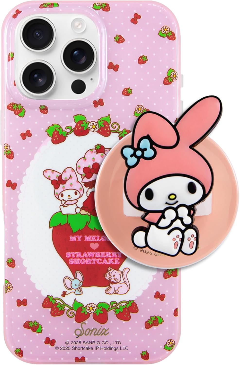Sonix x Sanrio Magnetic Silicone Phone Ring (My Melody) + Case for MagSafe iPhone 16 Pro Max (My Melody x Strawberry Shortcake)