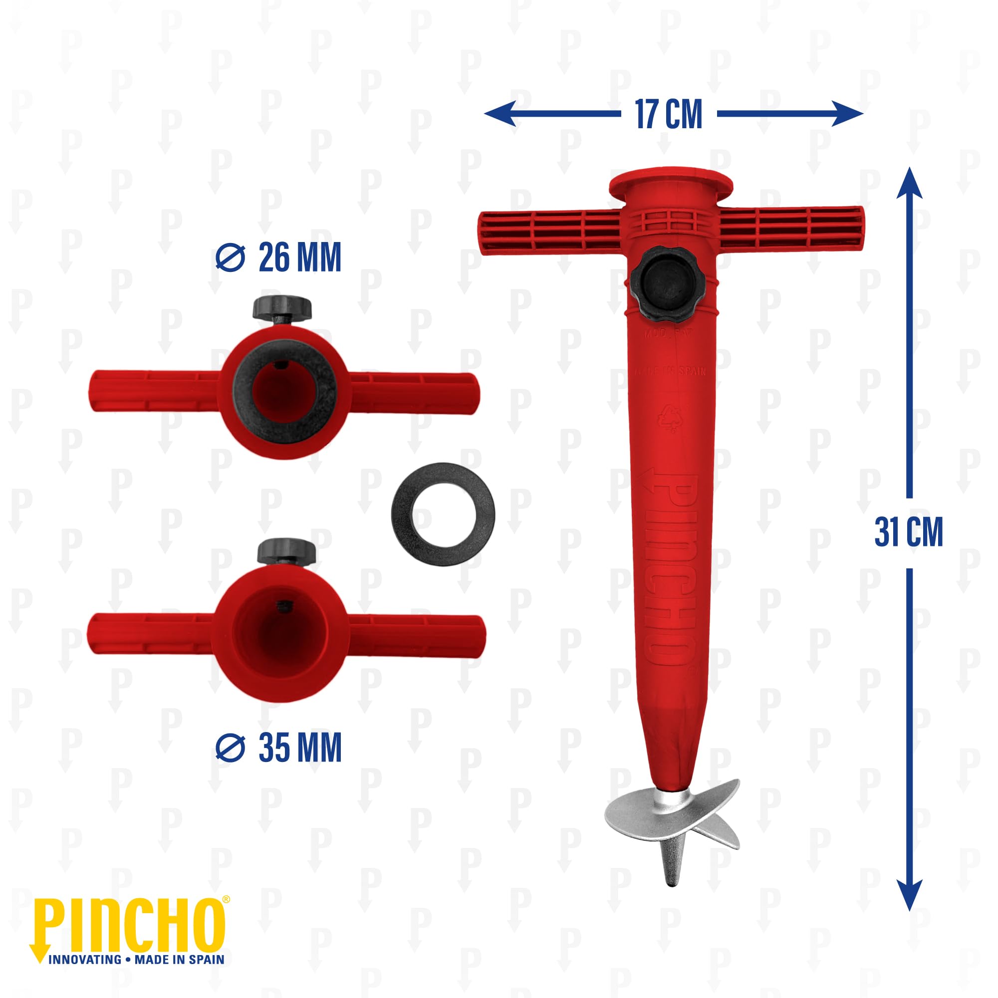 Pincho Grand parasol de plage anti-vent avec protection UV50+, tube en aluminium et 8 baleines en fibre de verre, inclinable avec fenêtre supérieure, embout en aluminium