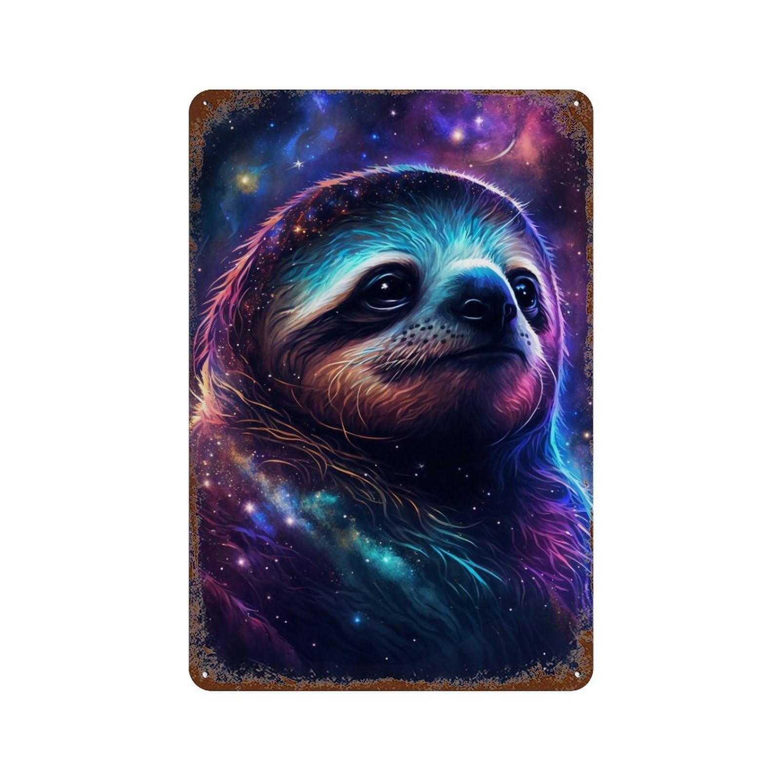 Rust Effect Cosmic Sloth Portrait-20 Aged Metal Wall Plaque 11.8"x7.9", Shabby Chic Decor for Living Room, Hallway And Home Decor