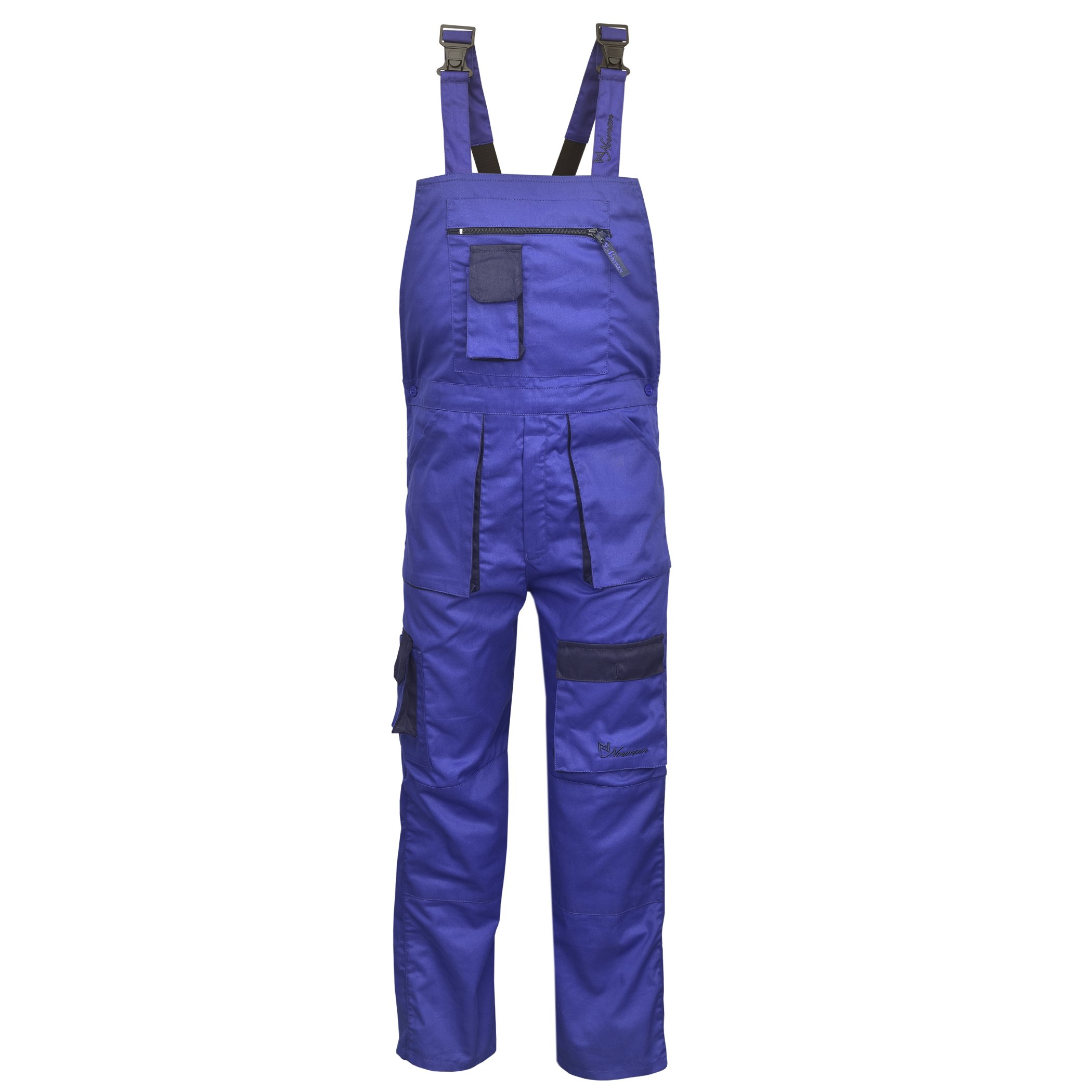 NORMAN Royal Blue Contrast Painters Work Wear Bib and Brace Overall Coverall Dungaress Heavy Duty (S)