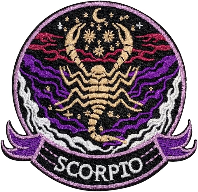 Constellation Scorpio Patch – 3.35 inches, Cool Colorful Scorpio Iron On Patch – Embroidered Zodiac Iron On Patches for Backpacks