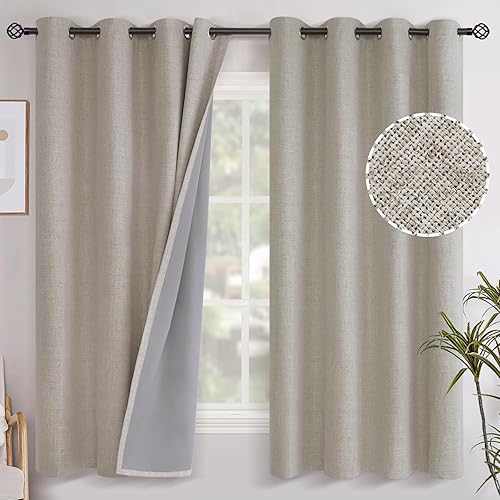 Miniatura 1 de YoungsTex Cortinas de lino 100% opacas con forro para dormitorio, cortinas de ventana con ojales texturizados de lino con aislamiento térmico para