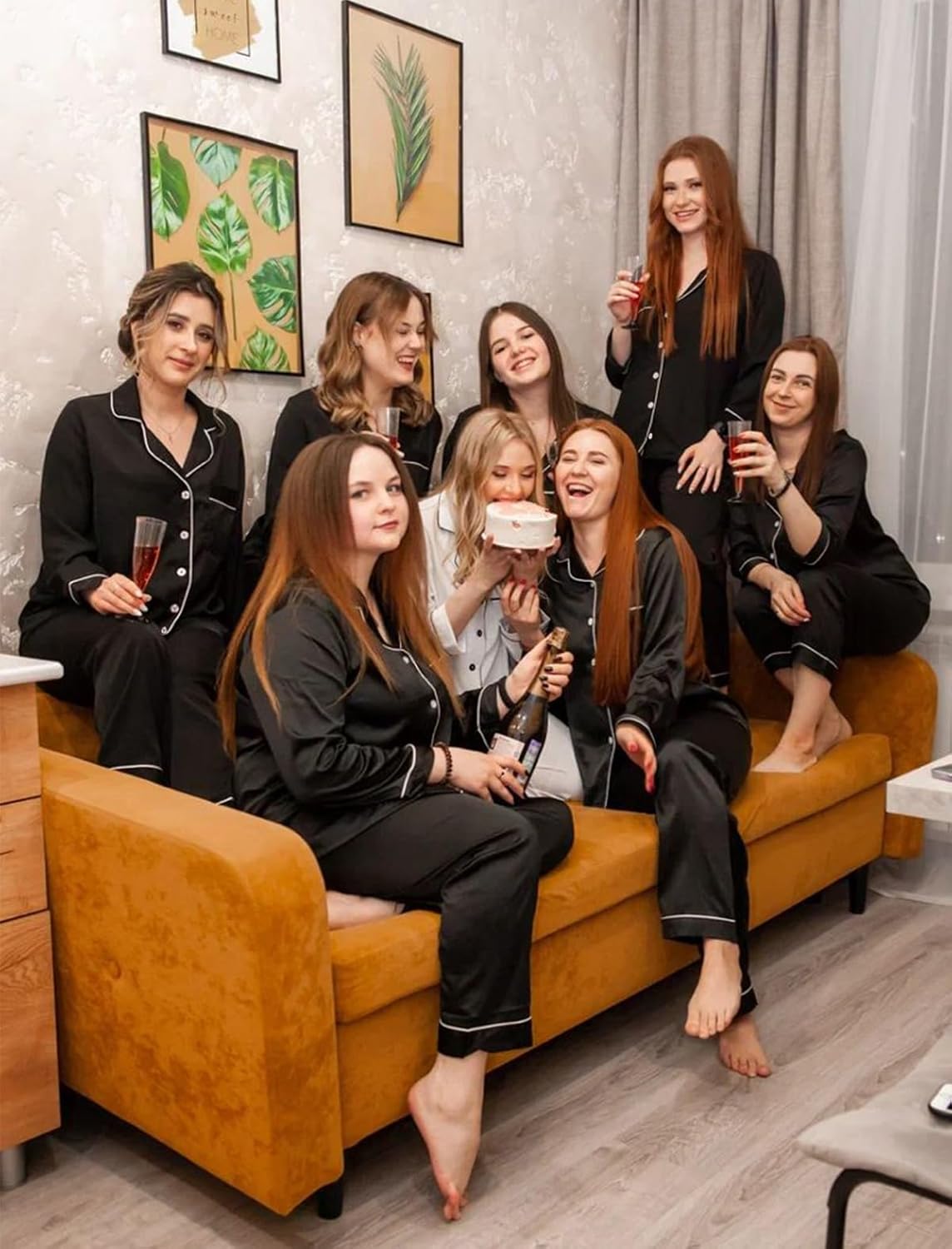 Samring Women's Silk Satin Pajamas Set Long Sleeve Button Down Sleepwear 2 Piece Pjs Lounge Set S-XXL - Image 2