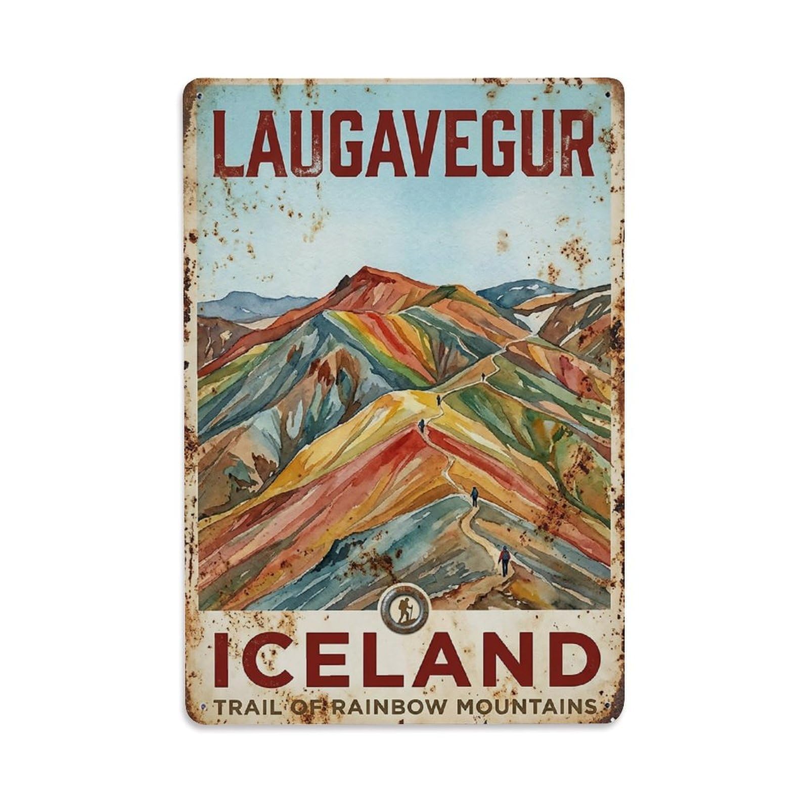 Vintage Travel Laugavegur Iceland Trail Metal Tin Sign