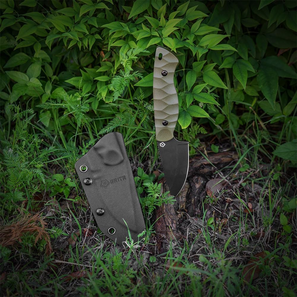 GRITR Scout Fixed Drop Point Blade Full Tang Knife with Ambidextrous Kydex Belt Sheath for Outdoor Camping, Hiking, Hunting, Fishing, Survival | EDC Tactical Gear for Men & Women