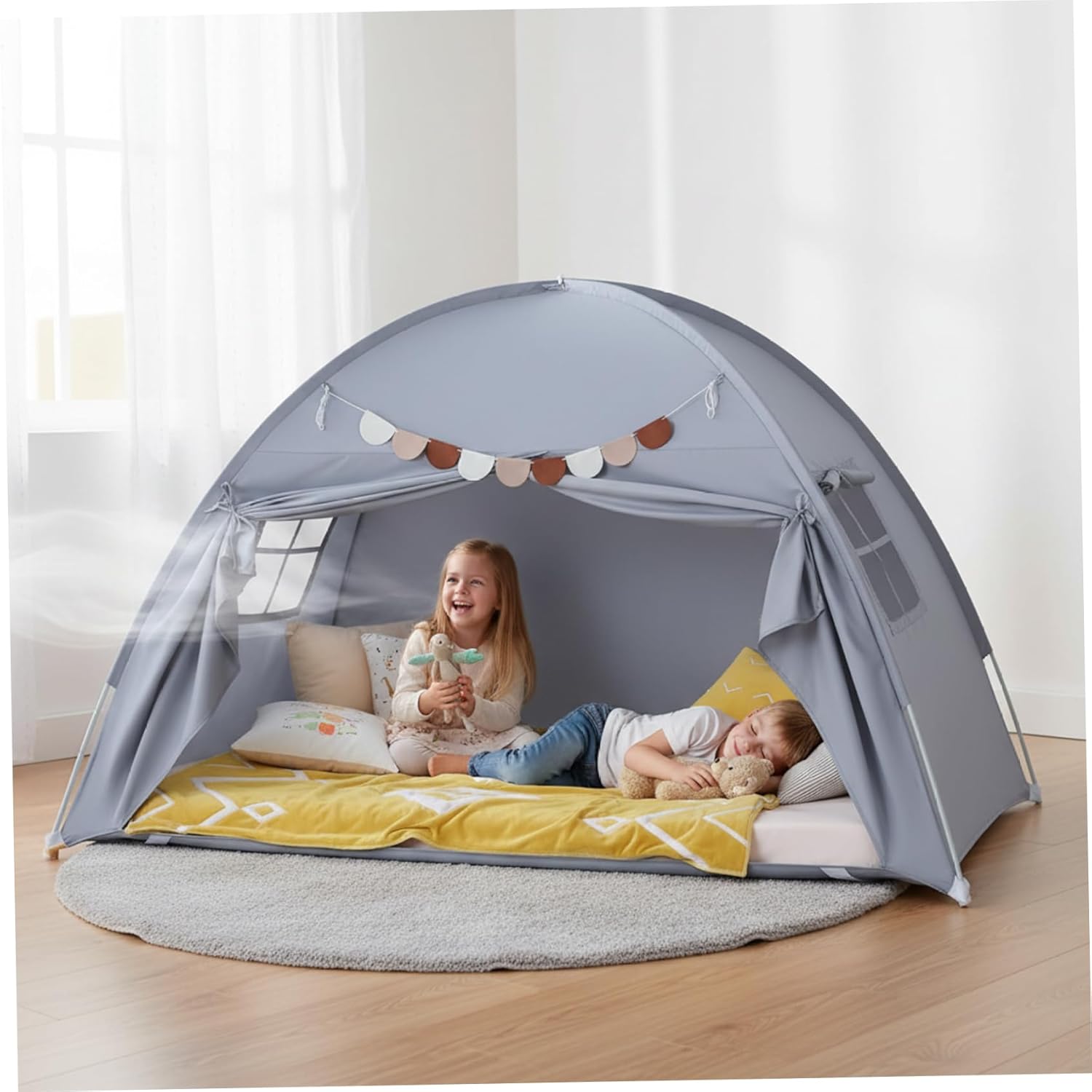 Kids Play Tent for Toddlers Indoor - Breathable Playhouse with Easy 2-Step Setup, Grey Teepee Tent for Kids Room, Games & Sleep, Indoor, Play