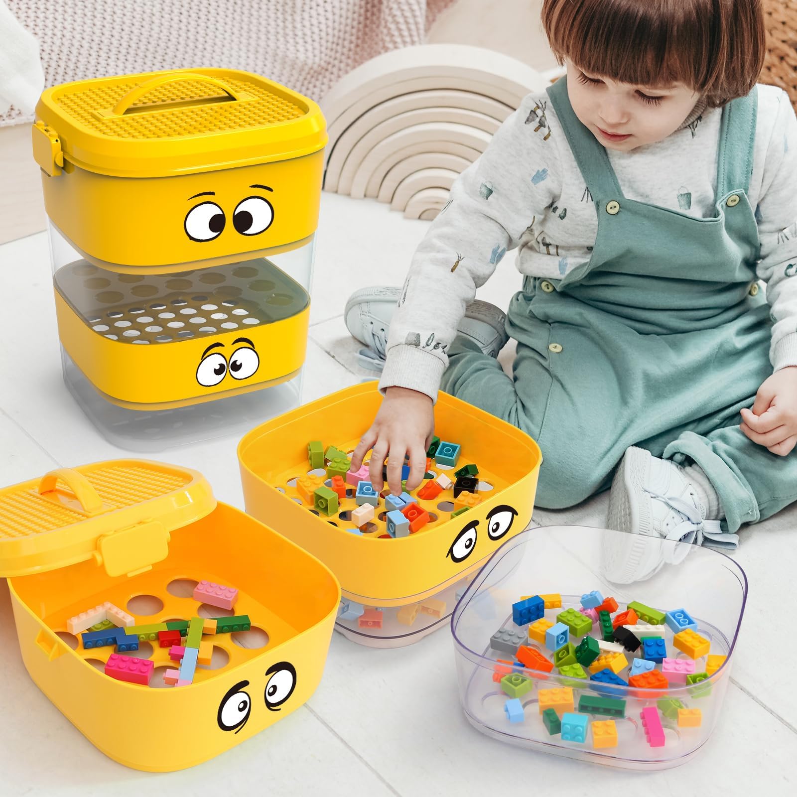 4 Tray Toy Blocks Sorter Sifter, Cute Portable Storage