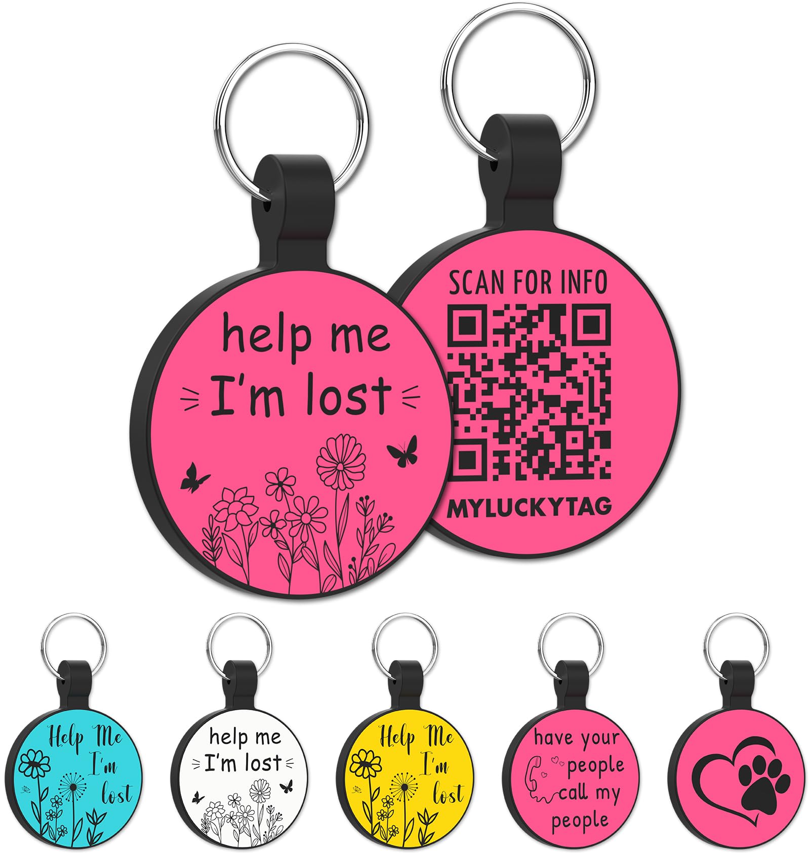 MYLUCKYTAG QR Code Silicone Pet ID Tag for Dogs and Cats - Online Profile, Location Alert Email, Digital Tag, Quiet and Durable Collar Tag, Engraved
