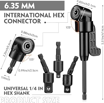 Reginary 32 Pcs Flexible Drill Bit Extension Set Right Angle Hex Adapter