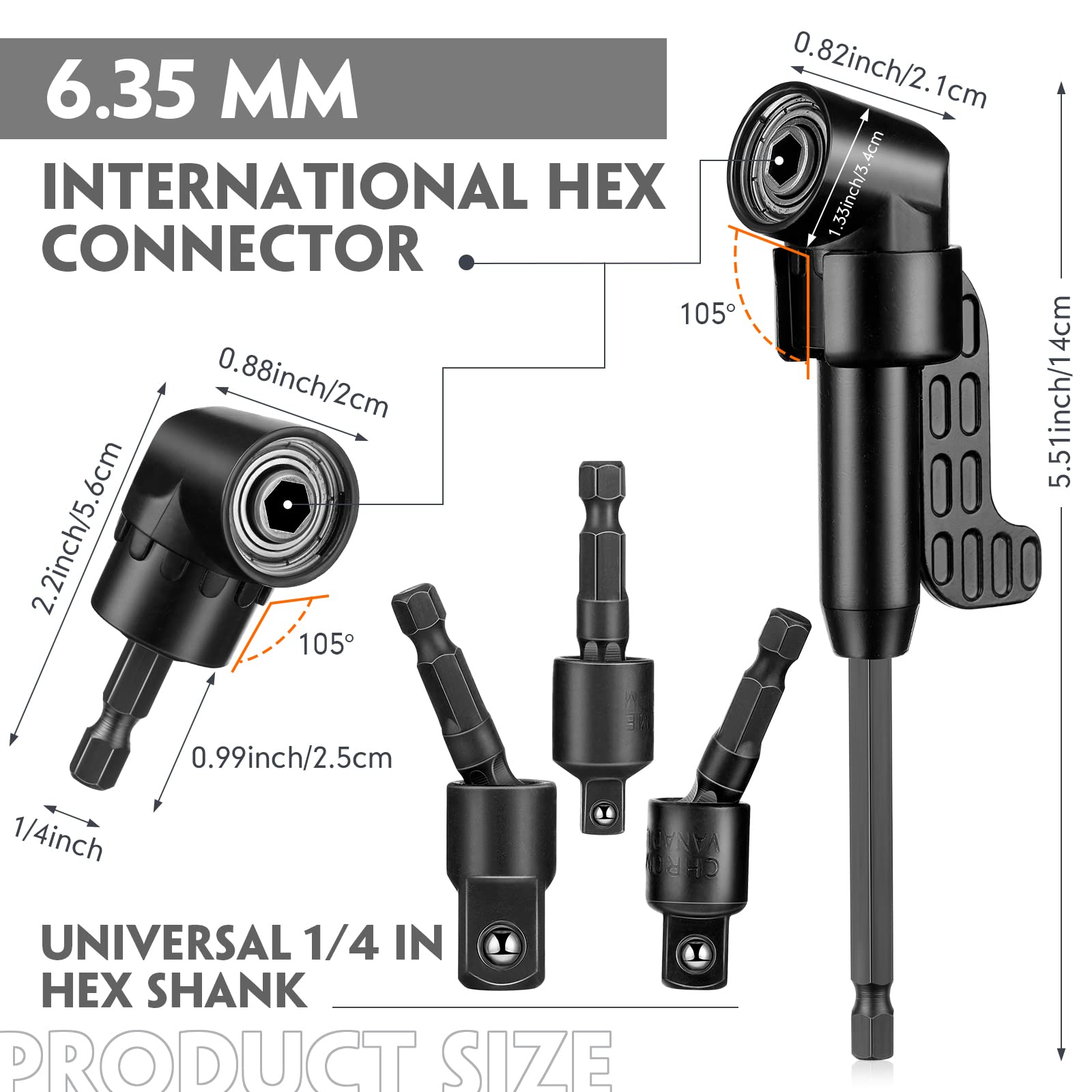 Juego de extensión de brocas flexibles de 32 piezas que incluye accesorio de taladro de ángulo recto de 105°, adaptador hexagonal de 1/4, 3/8, 1/2 pulgadas, extensor magnético flexible, destornillador