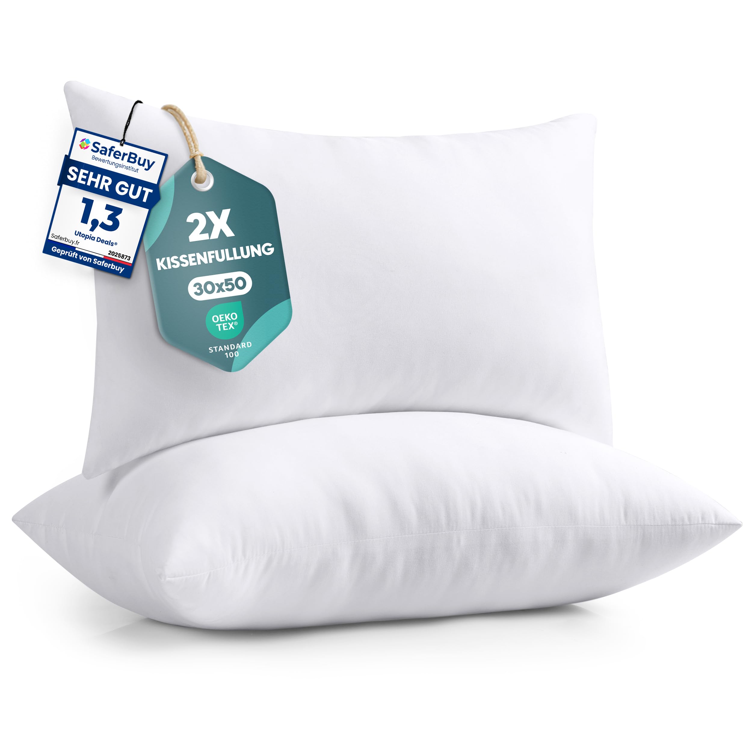 Utopia Bedding 2er Set Kissenfüllung 30 x 50 cm, Innenkissen Füllkissen Kopfkissen Sofakissen (Weiß)