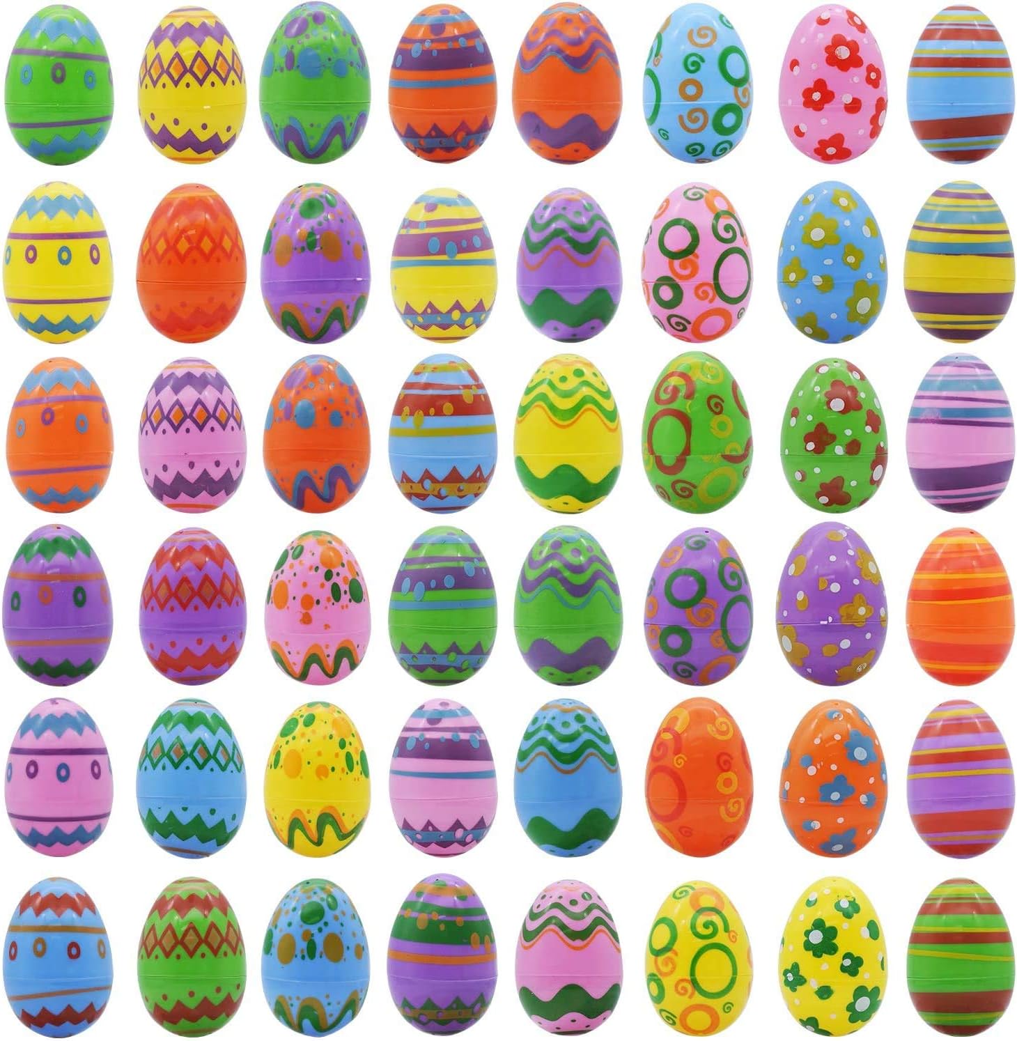 JOYIN 144 Pcs Plastic Printed Bright Easter Eggs plus Golden eggs 2.3" Tall for Easter Hunt, Basket Stuffers Fillers, Classroom Prize Supplies, Filling Treats and Party Favor