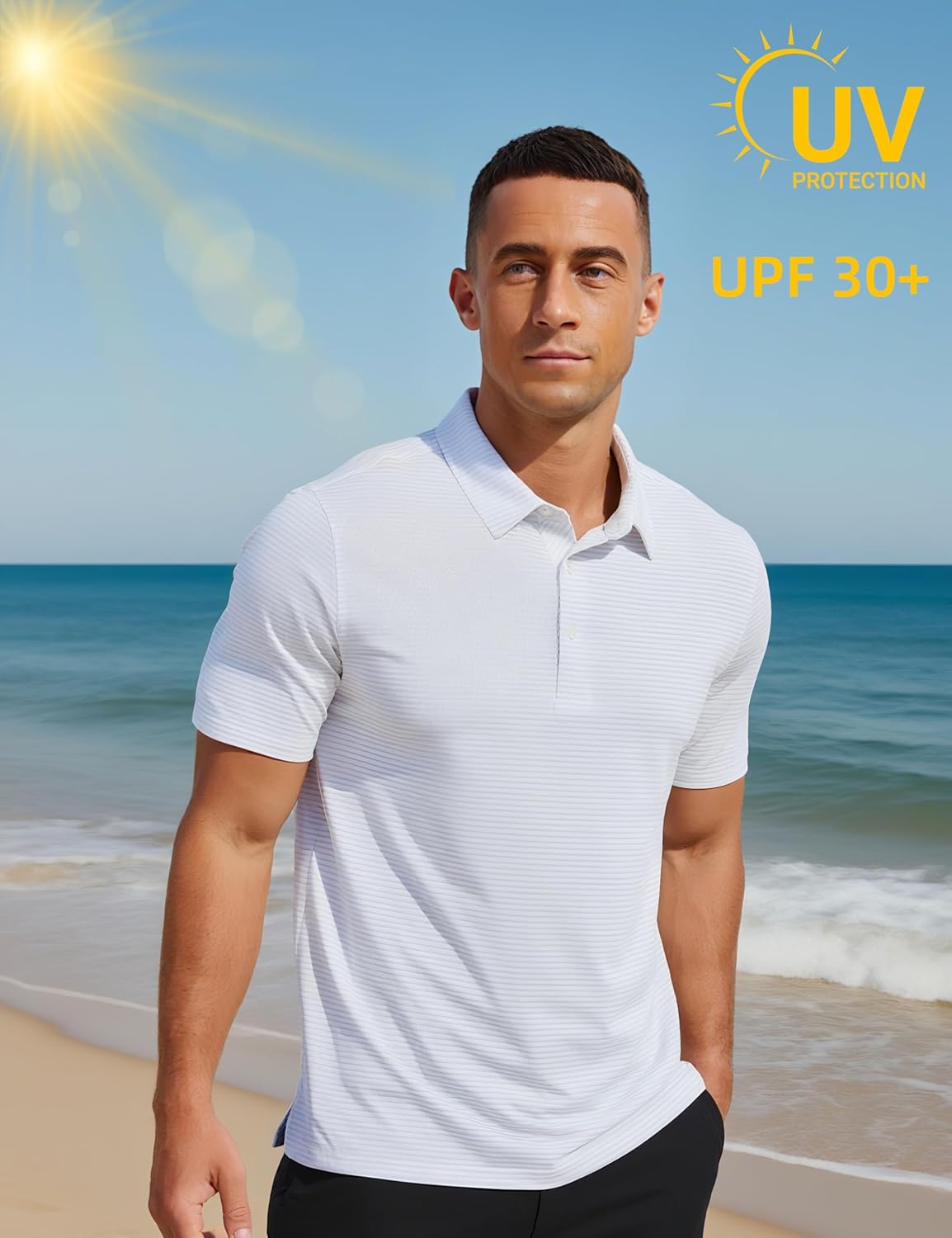 MAGCOMSEN Men's Polo Shirts Short Sleeve Striped Golf Summer Polos Dry Fit Performance Casual Collared Shirt White S - Image 2