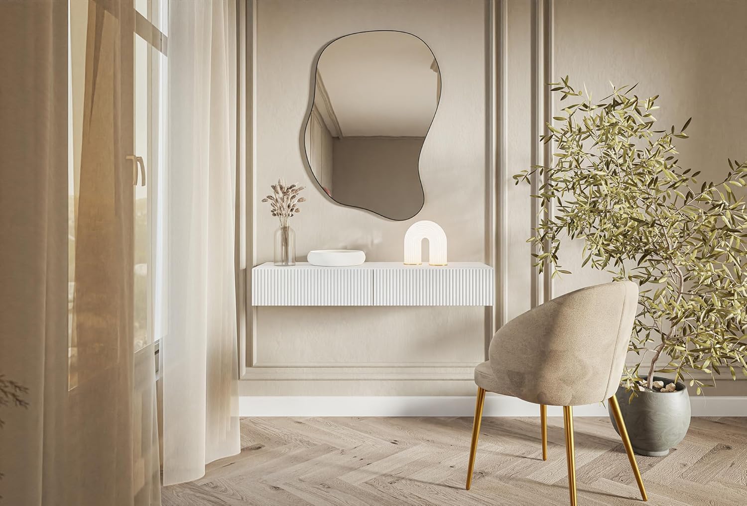 Selsey Toeletta Da Trucco Con 2 Cassetti 110 x 79 cm Sospeso Tavolo Da Trucco Postazione Trucco Bianco Veldio