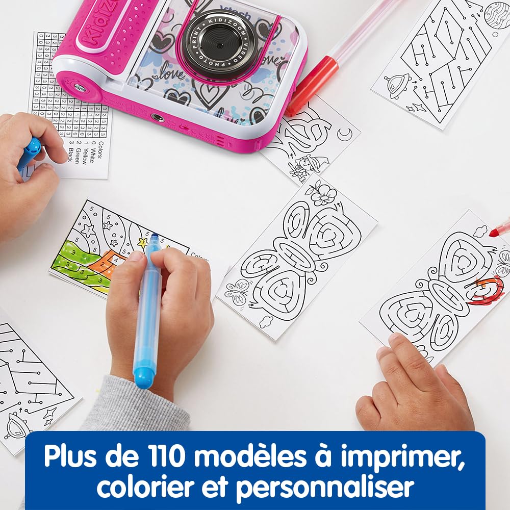 VTech - KidiZoom Print Cam Rose, Appareil Photo à Impression Instantanée, Photo, Selfie, Vidéo, Écran Couleur, Stickers, Filtres et Effets Rigolos, Cadeau Enfant Dès 5 Ans - Contenu en Français