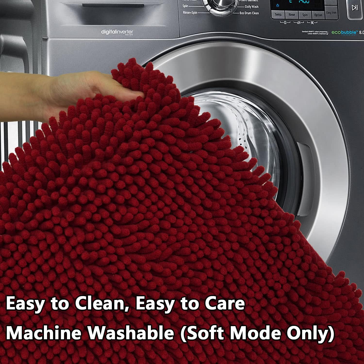 Bathroom Rugs Chenille 3-Piece Extra Soft and Absorbent Shag Bathroom Rugs, Machine Wash Mat, Strong PVC Non-Slip Underside, Plush Carpet Mats (Burgundy) - Image 8