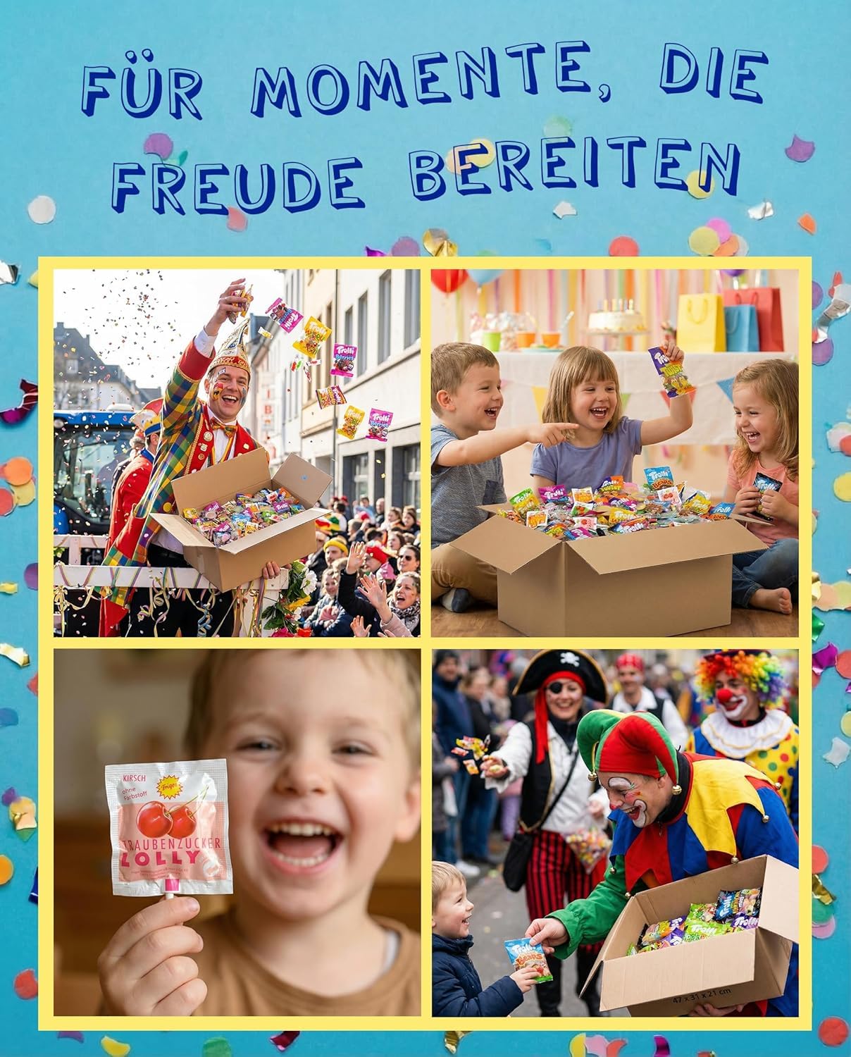 Karneval-Wurfmaterial mit Süßigkeiten – 8,4 kg bunte Auswahl an abgepackten Süßigkeiten für Fasching und Karneval – Spaß für Groß und Klein