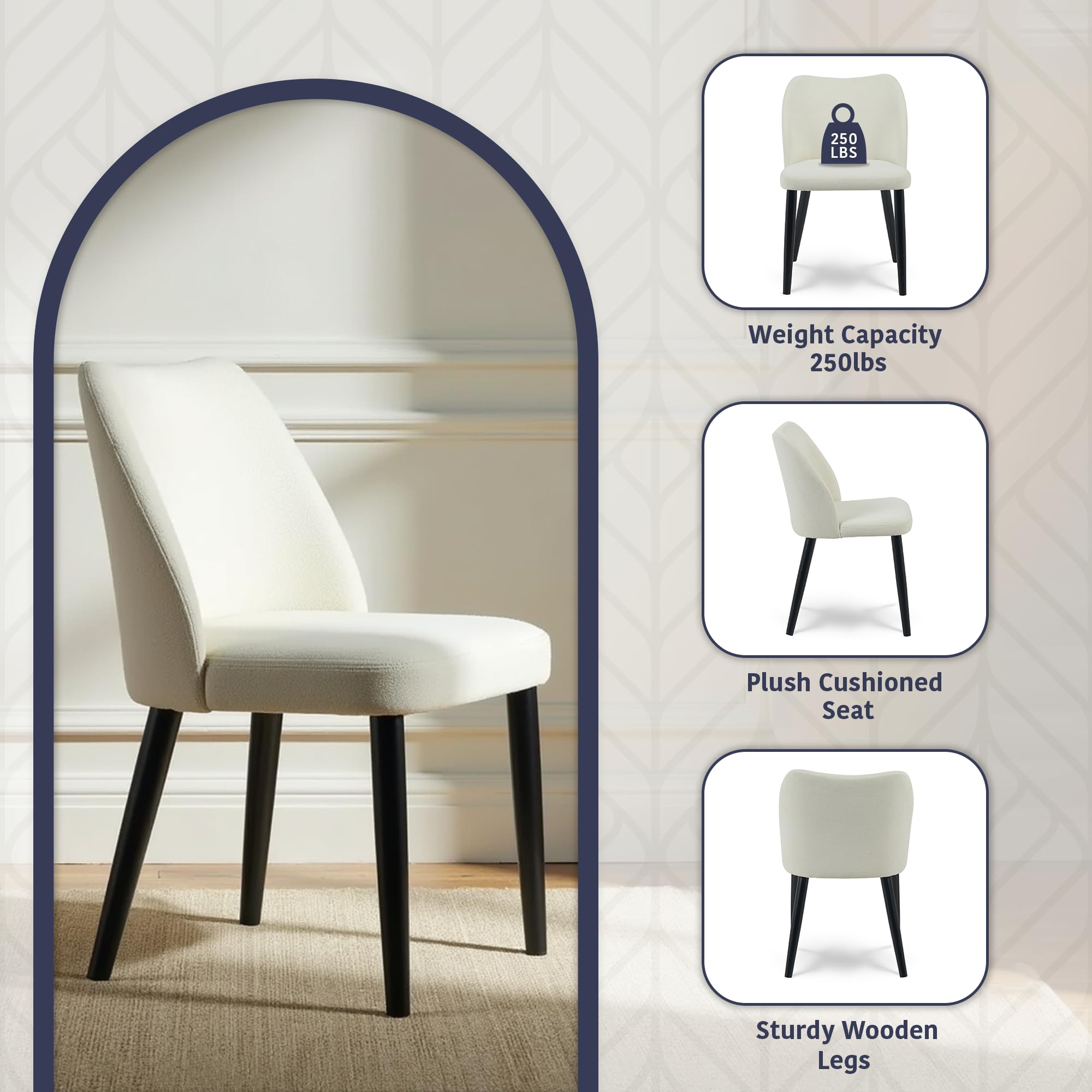 Aykah Capri Dining Chairs Set of 2, Modern Upholstered Dining Room Kitchen Side Chair with Metal Legs, Space Saving, Easy to Assemble (Pistachio Cream, Pistachio Cream) — view 7