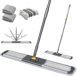 Masthome Flat Mop, Extra Wide Dust Mops, Adjustable Stainless Steel Handle, Cleaning Mop Commercial and Household Use, Mop with 1 Washable Cotton Pads & 2 Microfiber Pads