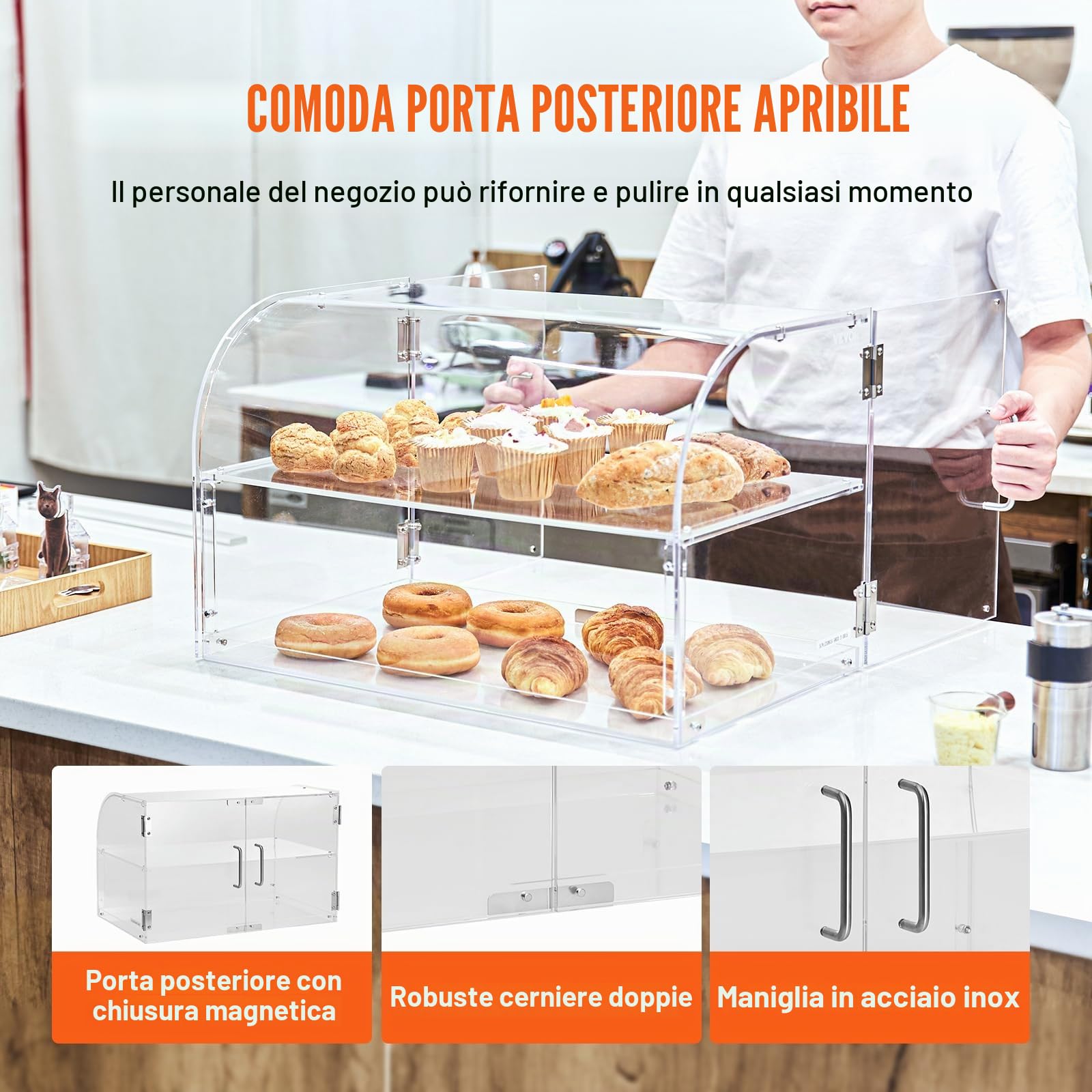 VEVOR Espositore per Pasticceria 2 Ripiani Vetrina per Panetteria in Acrilico Trasparente Espositore da Pasticceria per Pane Dolci da Pasticceria, Caffetteria, Ristorante, Hotel, Vetrina da Panificio