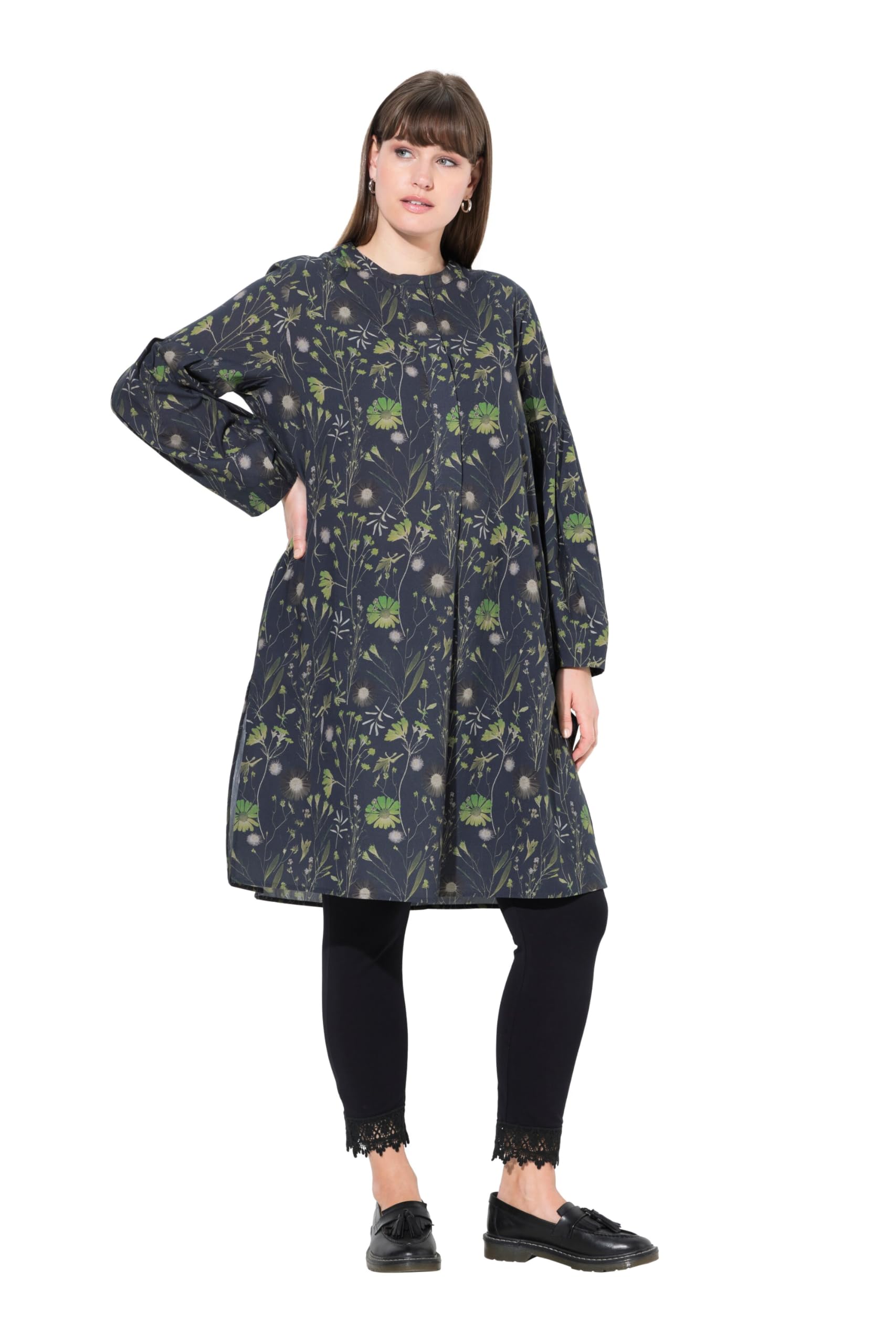 Ulla Popken Damen große Größen Übergrößen Plus Size Long-Tunika, A-Linie, Rundhals, Langarm, Biobaumwolle 840903