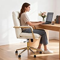 Vista 5 de Leather Home Office Desk Chair, Executive Comfy Desk Chair with Support Armrests, Swivel Wheels, Height Adjustable, Mid Back, 360 Swivel, Computer