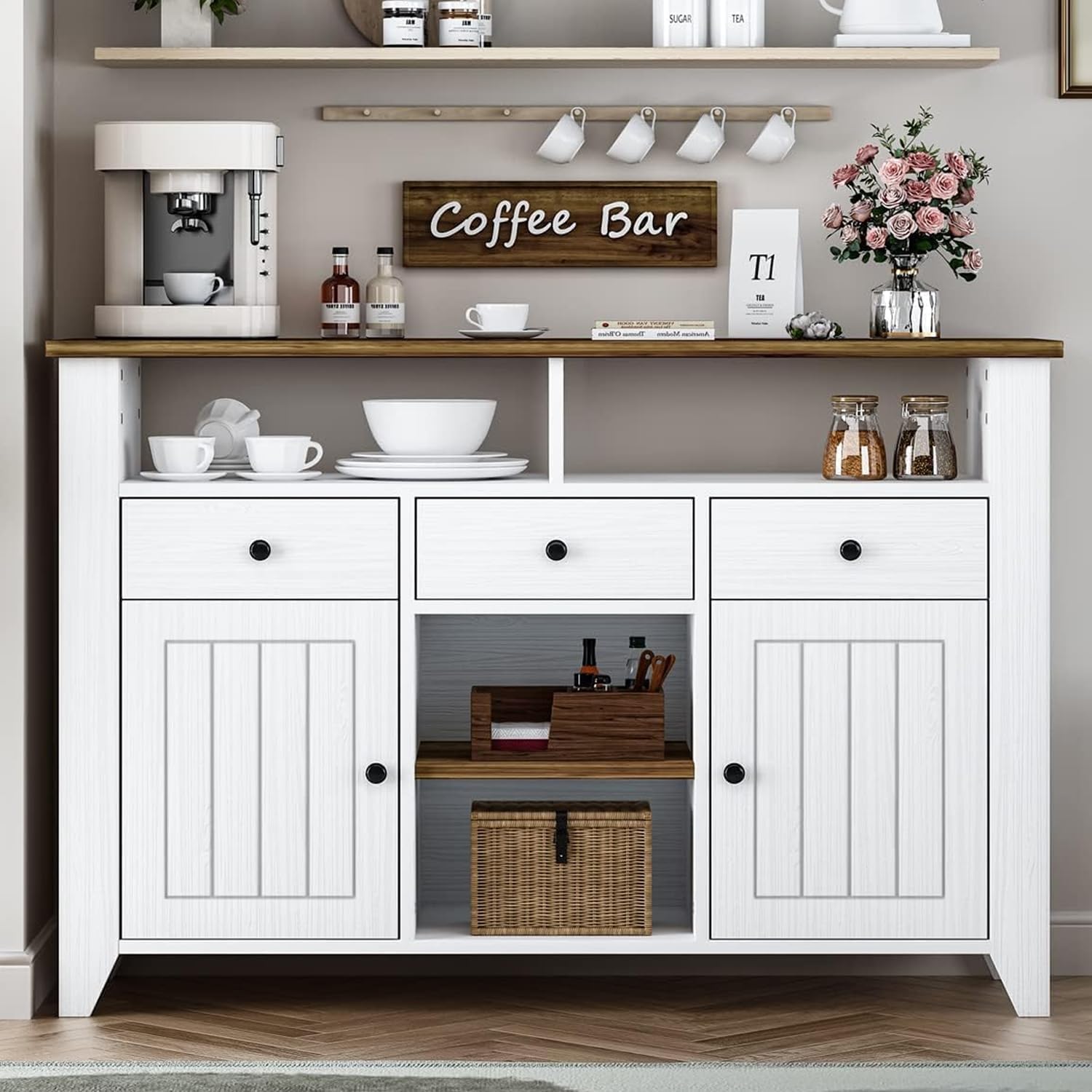 Amazon.com: 4ever2buy Armario de café de granja con almacenamiento ...