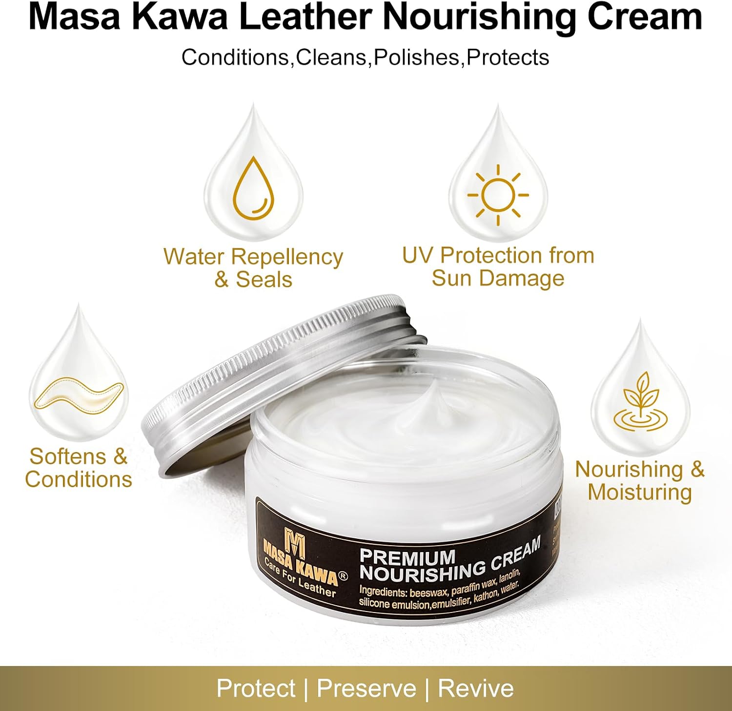 Masa Kawa Leather Care Conditioner Nourishing Cream Rejuvenator Kit | Leather Moisturizer Rejuvenator Polish Cleaner, Care Balm for Leather Bags, Car Seats, Shoes, Jacket, Furniture Protection