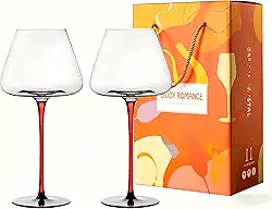 Taça de Vinho, 2Pcs, Jogo 2 Taças de Vinho Cristal 710ml, Vinho de Cristal Ecológico Taças, Taça de Vinho Cristal, Feito À Mão, Um Presente Luxo, Preto e Vermelho, Copo de Borgonha