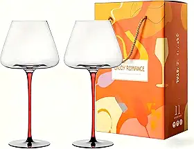 Taça de Vinho, 2Pcs, Jogo 2 Taças de Vinho Cristal 710ml, Vinho de Cristal Ecológico Taças, Taça de Vinho Cristal, Feito À Mão, Um Presente Luxo, Preto e Vermelho, Copo de Borgonha