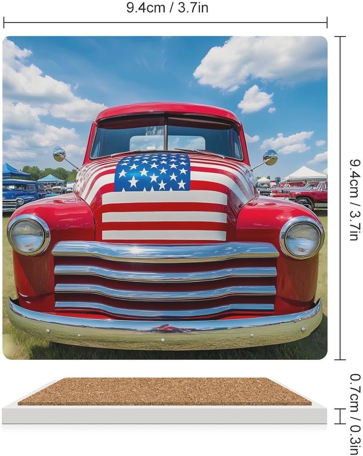 Old Truck in U.S. Flag Funny Ceramic Coasters for Drink Absorbent Cup Holders Tabletop Protection
