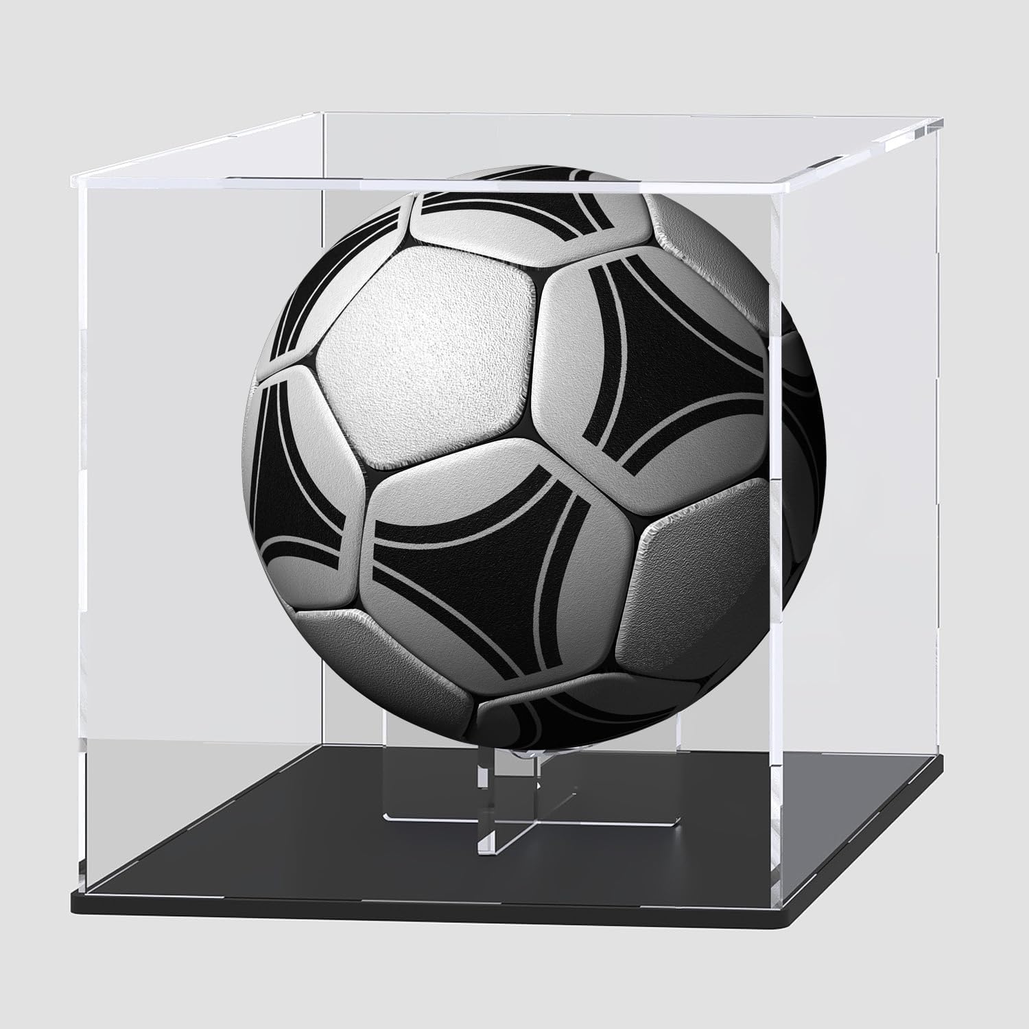 – Football Display Case with Ball Holder, Clear Display Box for Full Size Football Soccer Volleyballs, Sports Memorabilia Showcase