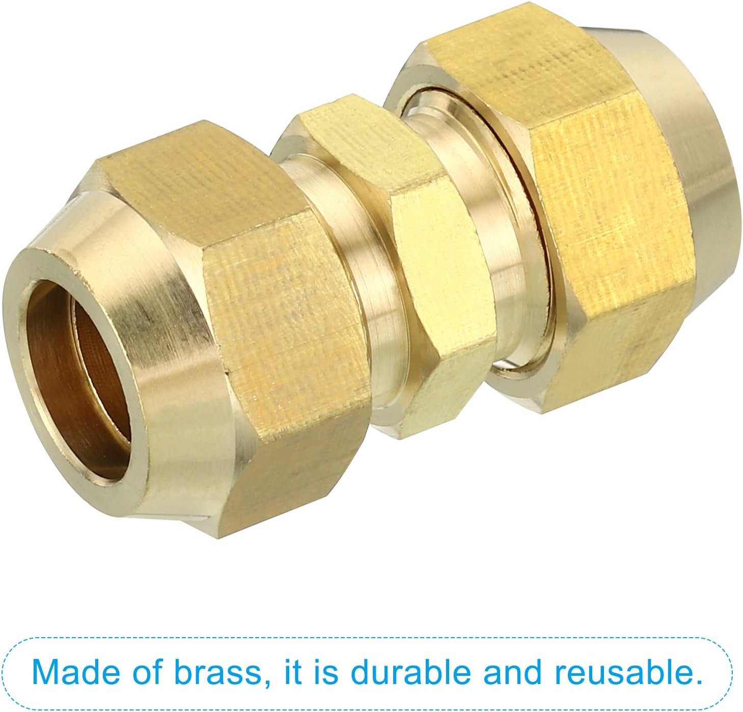PATIKIL 1/2" OD Brass Flare Union Connector, 3 Set Air Conditioning Copper Double Pipe Extension Joint Connectors Pipe Hose Fitting with Nut, 1.46 x 0.75inch