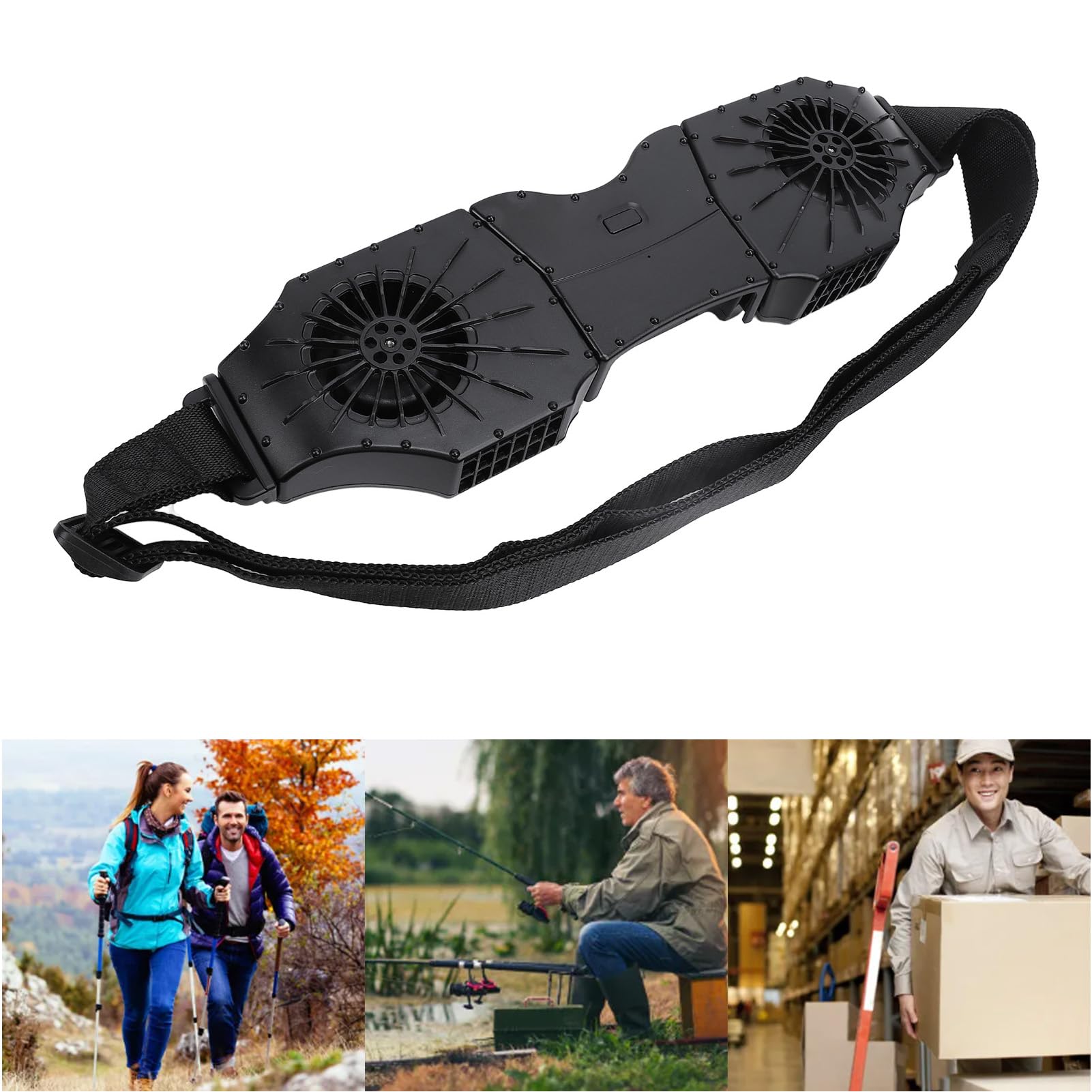 Wiederaufladbarer Gürtelventilator 8000 -mAh Battery Battery Battery Operated Wearable Personal Lüfter mit Zwei Gebläsensystemen für Campingfischen Im Freien mit Abnehmbarem (Schwarz)