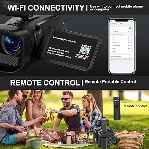 Miniatura 5 de Monitech Videocámara 4K, cámara de vlogging de 64MP con agarre de mano expandible, Wi-Fi y control remoto. Cámara de video videocámara. Cámara 4k