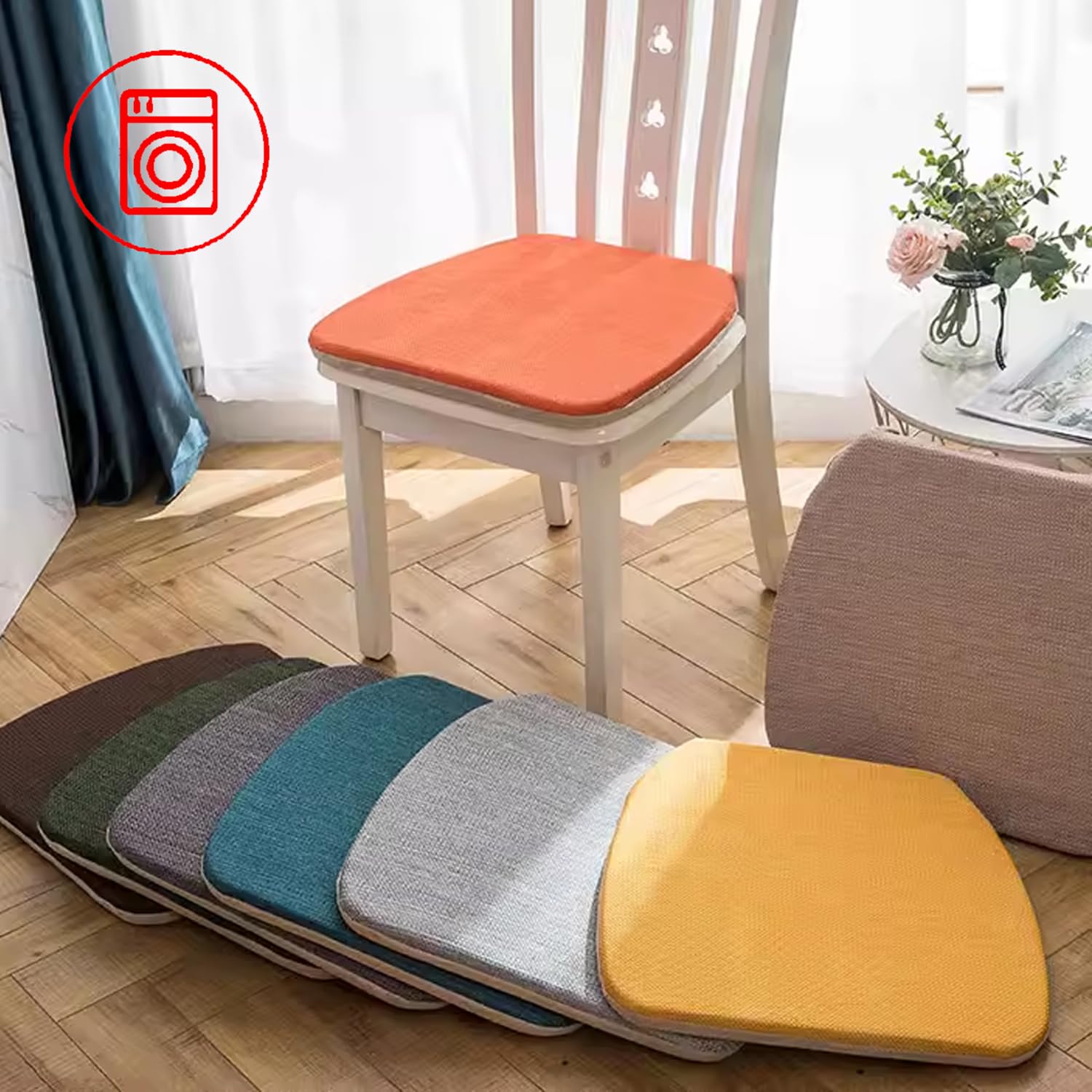 Set di 4 cuscini per sedia da pranzo, con laccetti, lavabile, rimovibile, in spugna, per cucina, giardino, ufficio, antiscivolo (39 x 40 x 3 cm, blu)