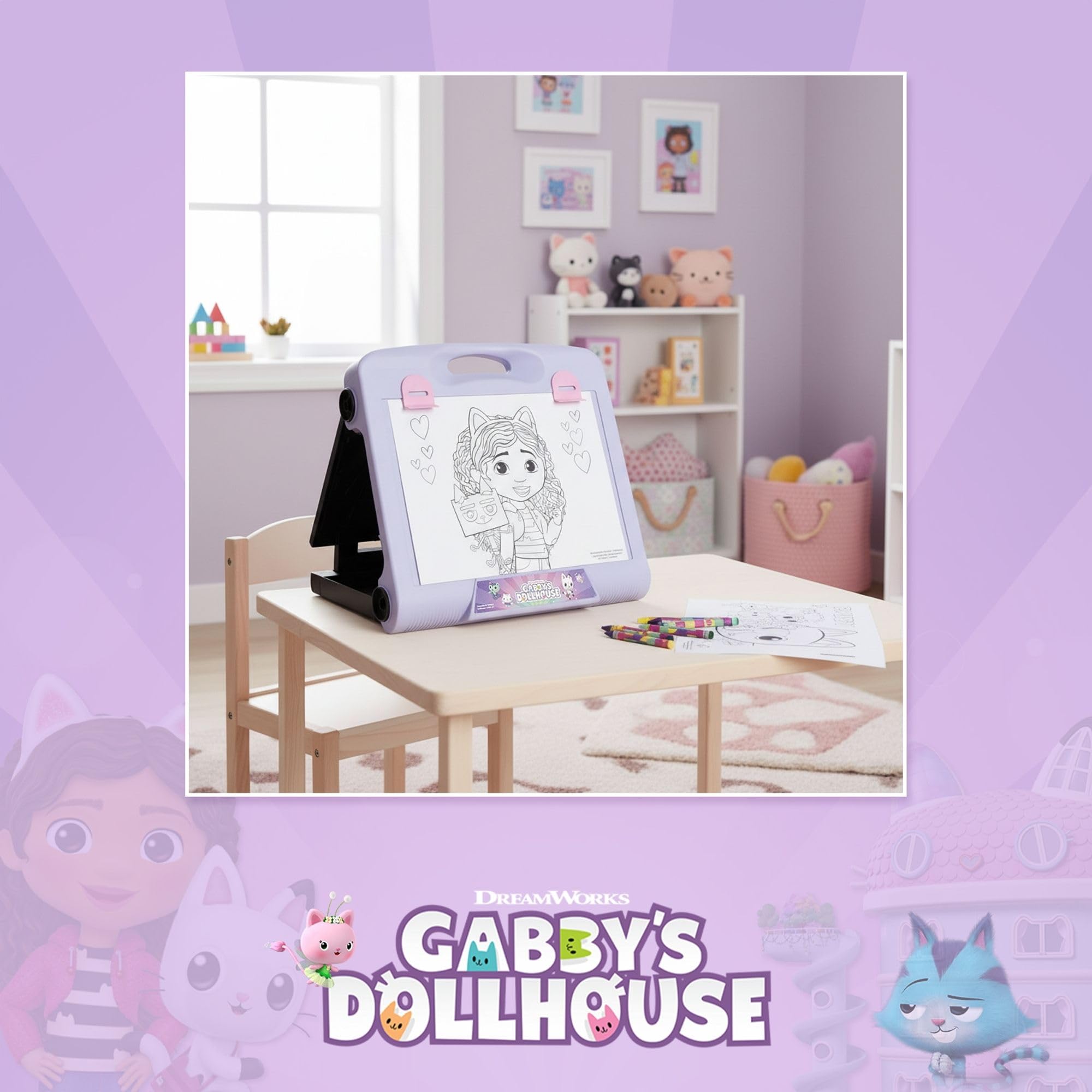 Magnetisches Zeichenbrett „Gabby's Dollhouse“ mit Tragetasche und Zubehör – wiederverwendbares Schreibbrett für Kinder für Mädchen und Fans von „Gabby's Dollhouse“