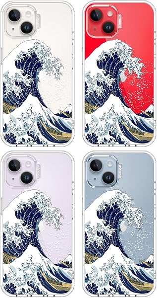 MOSNOVO Case for iPhone 13/14, [Buffertech 6.6ft Military-Grade Drop Protection] [Anti Peel Off Tech] Clear TPU Bumper Phone Case Cover Design - Great Wave - 3