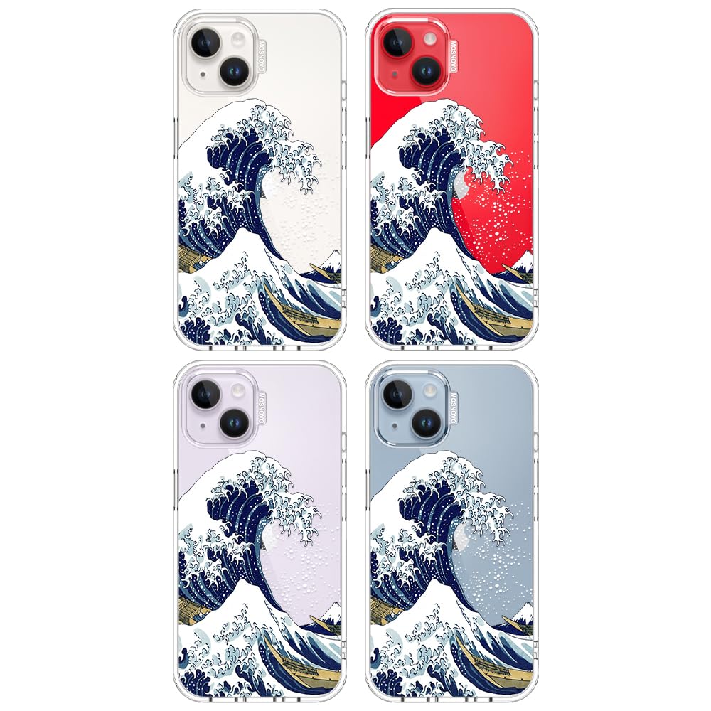MOSNOVO Case for iPhone 13/14, [Buffertech 6.6ft Military-Grade Drop Protection] [Anti Peel Off Tech] Clear TPU Bumper Phone Case Cover Design - Great Wave - 4