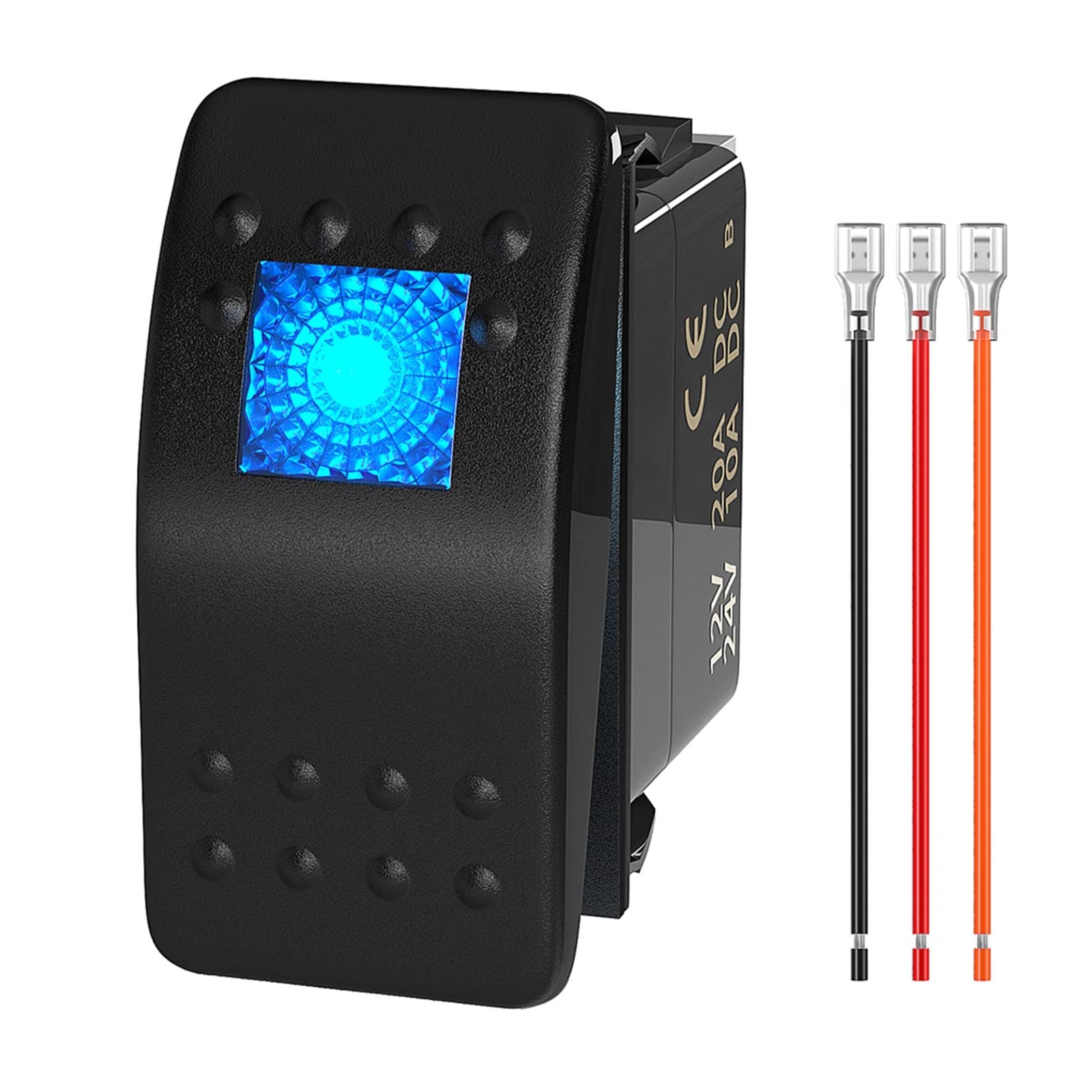 Interruttore a bilanciere marino 12V 24V Interruttore a bilanciere illuminato 12 Volt 20A LED blu 3 pin SPST ON/Off for auto barca UTV RZR ATV 1Pcs (Color : Blue LED)