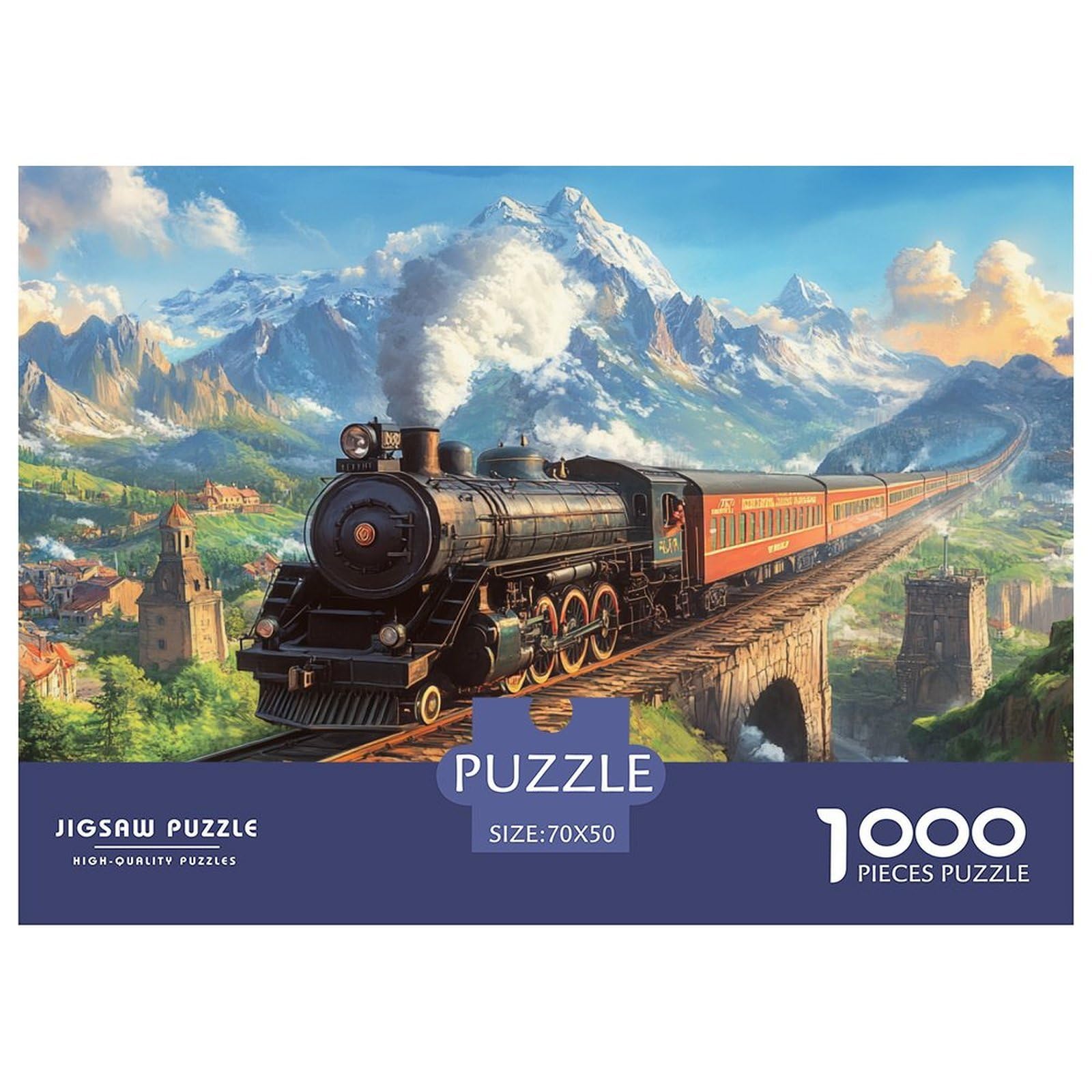 Steam Train Jigsaw Puzzles 1000 Pieces Challenge Game for Adults,Natural Scenery Impossible Jigsaw 1000 Pieces Educational Games for Adults Or Families 70x50cm/1000pcs — image 1