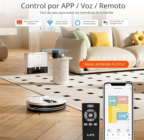 Miniatura 8 de ILIFE A12 Pro Robot Aspirador y Trapeador Combo, Estación de Autovaciado durante 60 Días, Navegación LiDAR, Mapeo del hogar, Zonas No-Go,