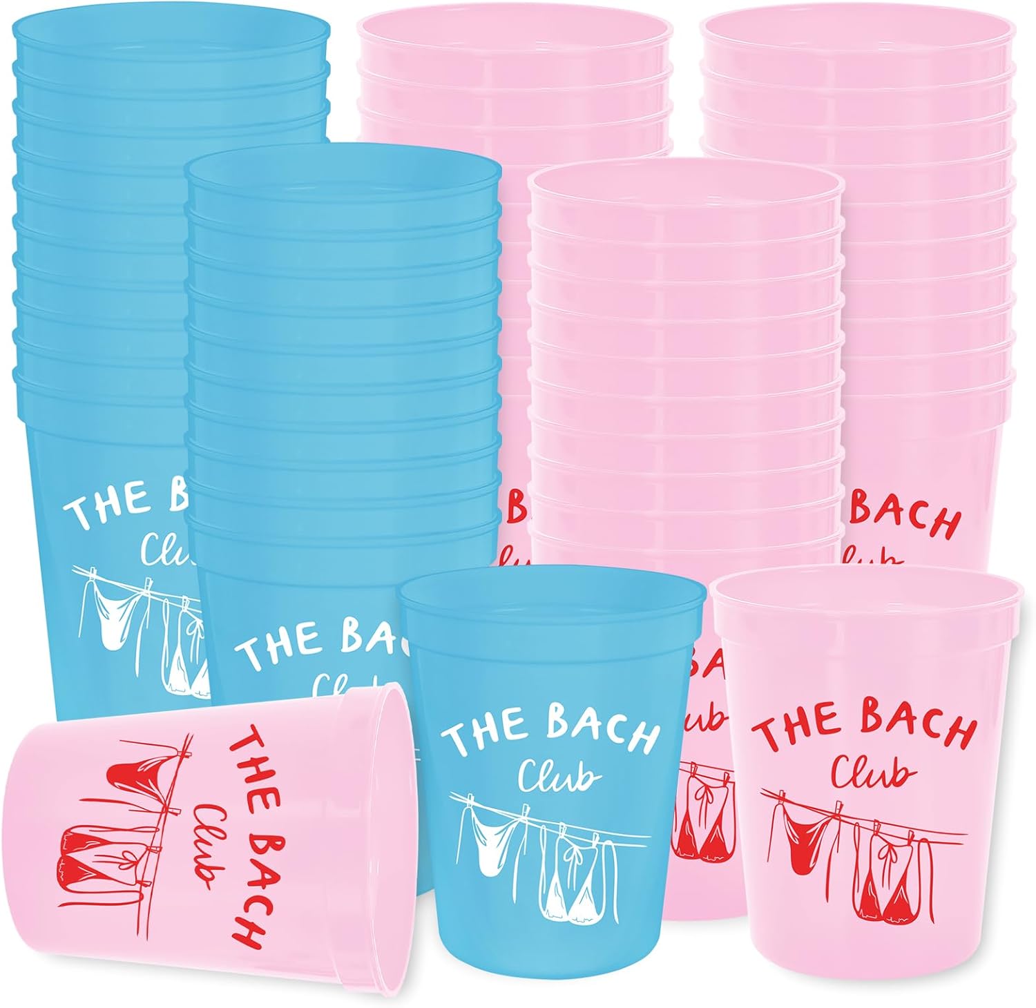 Whaline 36 Pcs Bachelorette Party Plastic Cups Pink Blue The Bach Club Bikini 16 Oz Disposable Drinking Cup for Summer Girls Weekend Bridal Shower Party Supplies