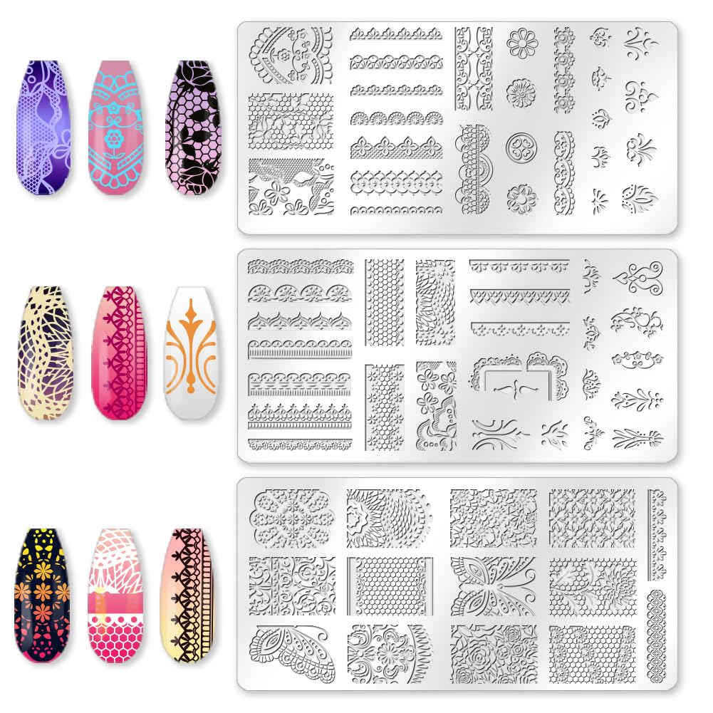 beinkmake 3Pcs Lace Trim Butterfly Nail Stamping Plate Set Butterfly Wings Rose Stainless Steel Nail Stamp Templates Clear Silicone Nails Stamping with Stamper Scraper for Manicure Printing - Image 3