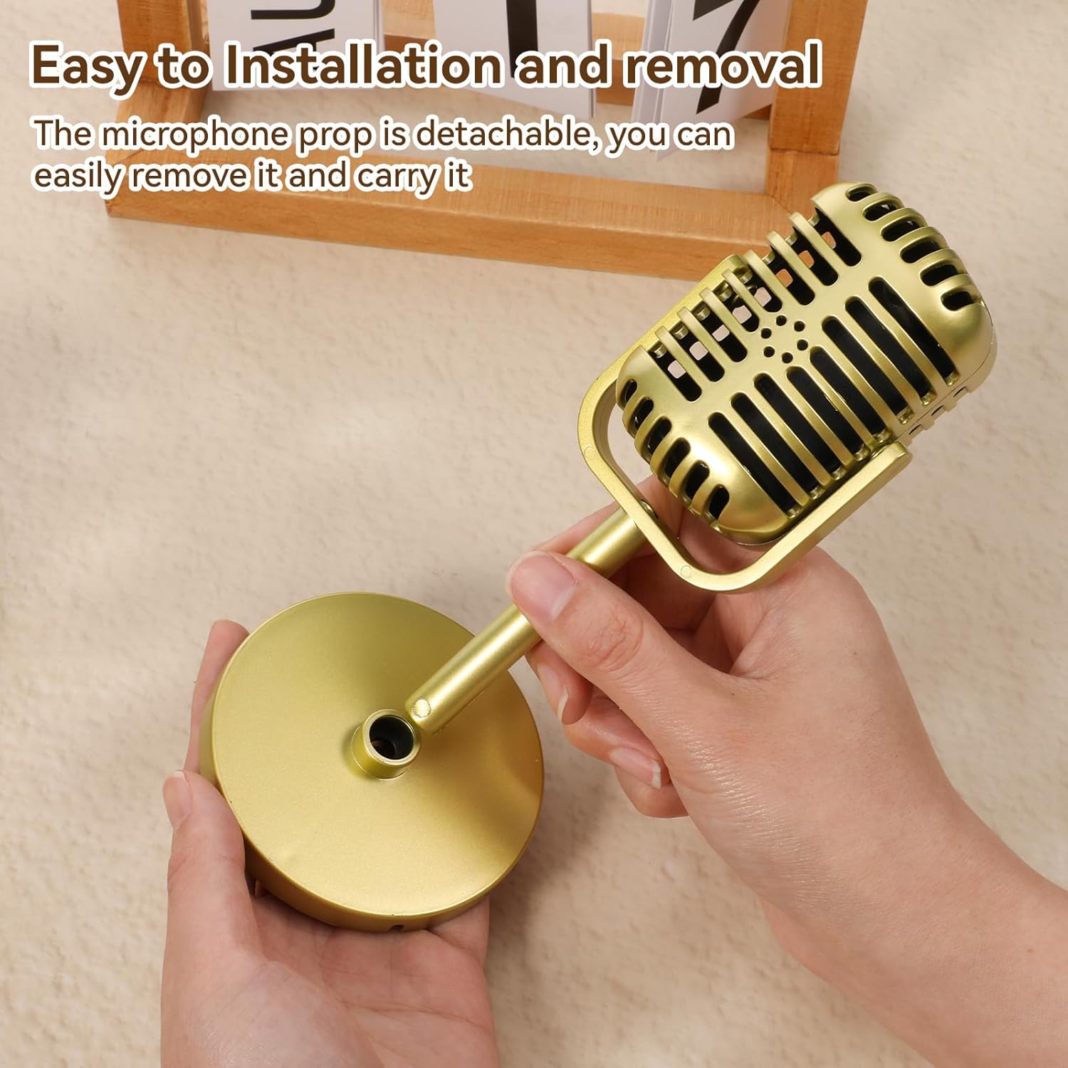JJUNW 4 Pcs Retro Microphone Props Model, Fake Microphone, Plastic Pretend Mic for Podcast Event, Rock and Roll, Hip Hop Music, Movie Theater, Vintage Notorious Birthday Jazz Party Decorations(Gold)